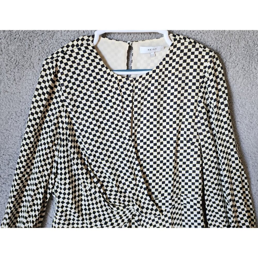 Reiss‎ Women's Sz 10 Dahlia Check Long Sleeve Dress Asymmetrical Hem Black/White - Picture 3 of 16